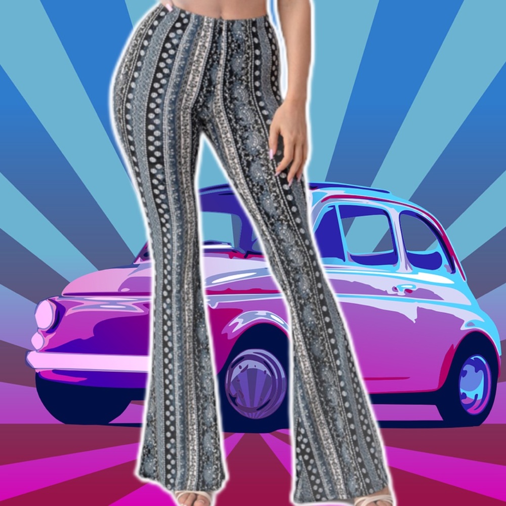 New Tribal Print Bell Bottom Flare Stretch Pants - Picture 3 of 12
